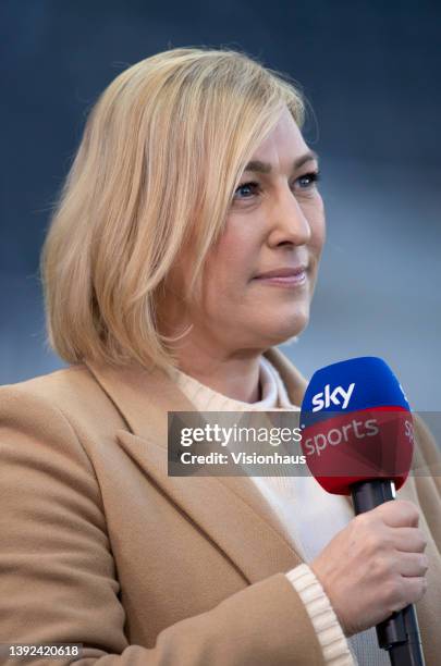 Sky Sports presenter Kelly Cates ahead of the Premier League match between Newcastle United and Wolverhampton Wanderers at St. James Park on April 8,...