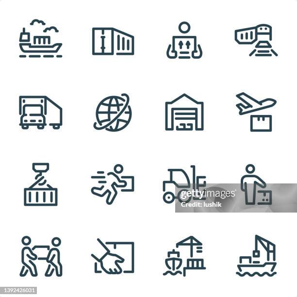logistics - pixel perfect unicolor line icons - freight train stock illustrations