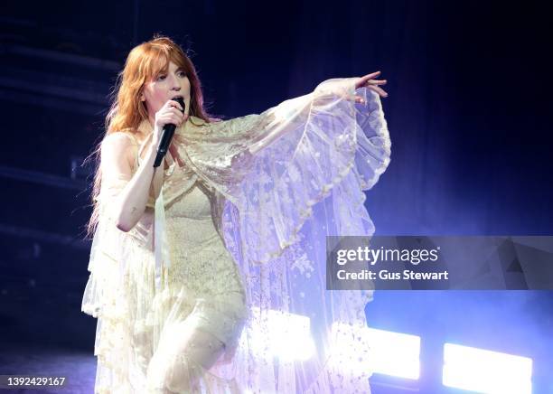 Florence Welch of Florence + the Machine performs on stage at Theatre Royal Drury Lane on April 19, 2022 in London, England.