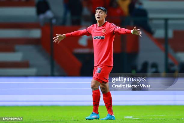 Valber Huerta of Toluca reacts during the 15th round match between Toluca v FC Juarez as part of te Torneo Grita Mexico C22 Liga MX at Nemesio Diez...