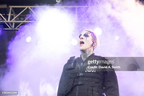 Chris "Motionless" Cerulli of Motionless in White performs at Avondale Brewing Company on April 19, 2022 in Birmingham, Alabama.