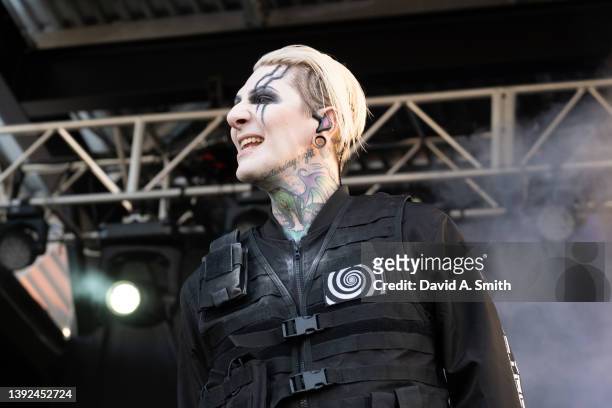 Chris "Motionless" Cerulli of Motionless in White performs at Avondale Brewing Company on April 19, 2022 in Birmingham, Alabama.