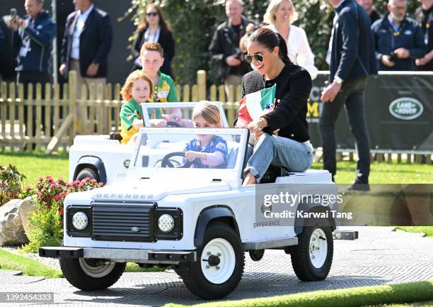 Meghan, Duchess of Sussex attends the Land Rover Driving Challenge during the 2022 Invictus Games at Zuiderpark on April 16, 2022 in The Hague,...