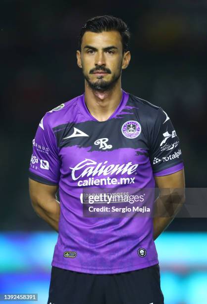 Oswaldo Alanis of Mazatlan lines up prior the 15th round match between Mazatlan FC and Santos Laguna as part of te Torneo Grita Mexico C22 Liga MX at...