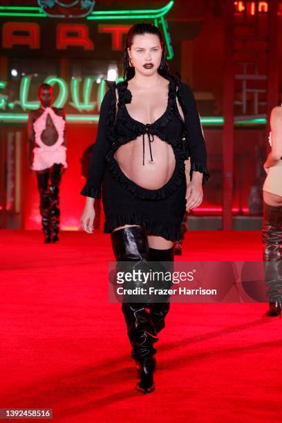Model Adriana Lima walks the runway during the Alexander Wang "Fortune City" Runway Show on April 19, 2022 in Los Angeles, California.
