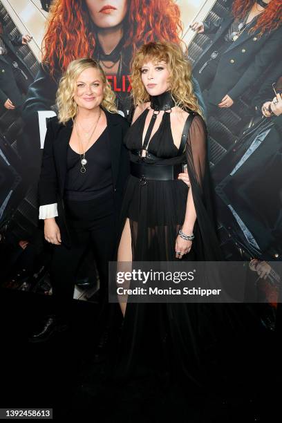 Amy Poehler and Natasha Lyonne attend the Russian Doll Season 2 Premiere at The Bowery Hotel on April 19, 2022 in New York City.