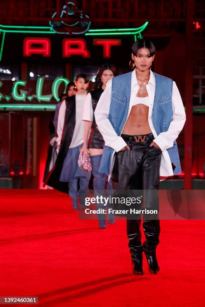 Models walk the runway during the Alexander Wang "Fortune City" Runway Show on April 19, 2022 in Los Angeles, California.