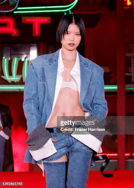 Model walks the runway during the Alexander Wang "Fortune City" Runway Show on April 19, 2022 in Los Angeles, California.