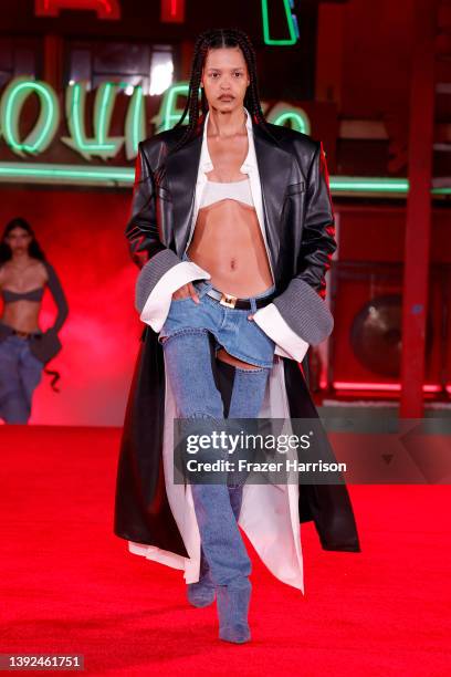 Model walks the runway during the Alexander Wang "Fortune City" Runway Show on April 19, 2022 in Los Angeles, California.