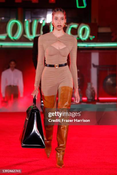 Model walks the runway during the Alexander Wang "Fortune City" Runway Show on April 19, 2022 in Los Angeles, California.