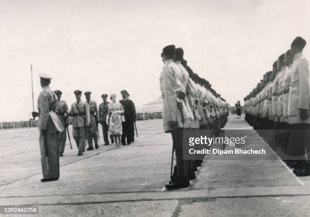 Queen Elizabeth arrives at Ahmedabad Aerodram for a day visit at Gandhi Ashram in Ahmedabad Gujarat India on 31st January 1961.