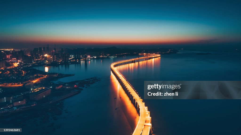 Cross-sea bridge before sunrise