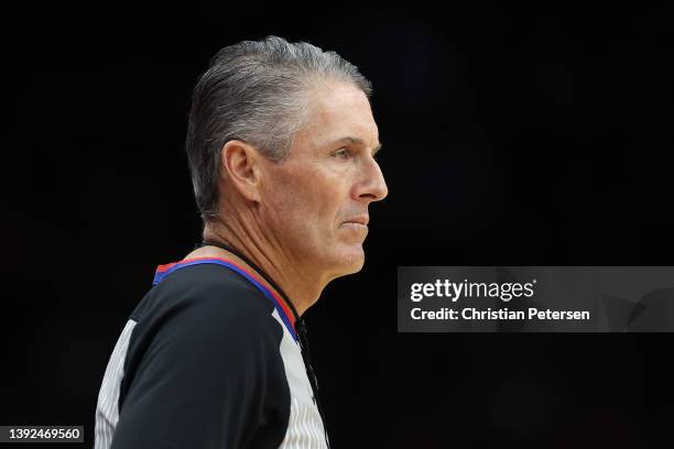 Referee Scott Foster looks on during the second half of Game Two of the Western Conference First Round NBA Playoffs between the Phoenix Suns and the...