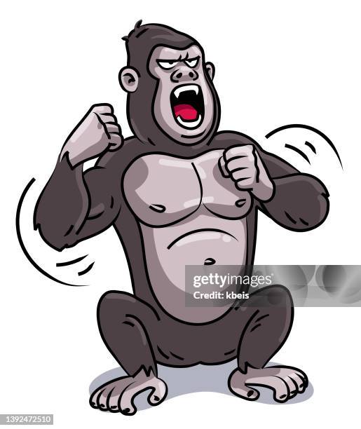 illustrazioni stock, clip art, cartoni animati e icone di tendenza di gorilla che batte il petto - scimmia arrabbiata