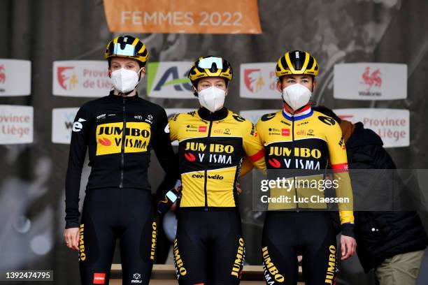 Aafke Soet of NetherlandsAmber Kraak of Netherlands and Anouska Helena Koster of Netherlands and Jumbo Visma Team during the team presentation prior...