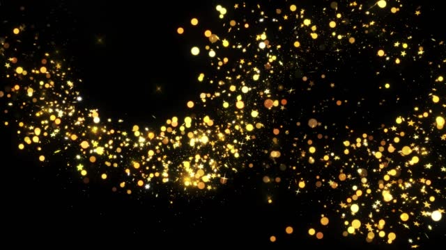 fast moving streams of light golden particles shining stars dust bokeh glitter awards background.