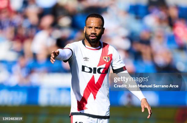 Tiago Manuel Dias Correia 'Bebe' of Rayo Vallecano reacts during the LaLiga Santander match between Deportivo Alaves and Rayo Vallecano at Estadio de...