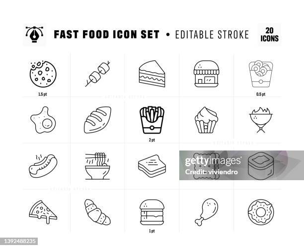 stockillustraties, clipart, cartoons en iconen met fast food line icon set - toasted sandwich