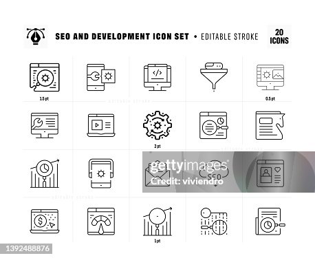 Search Engine Optimization and Development Line Icon Set Search Engine Optimization and Development Line Icon Set