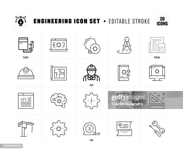 engineering line icon set - engineer calculation stock illustrations