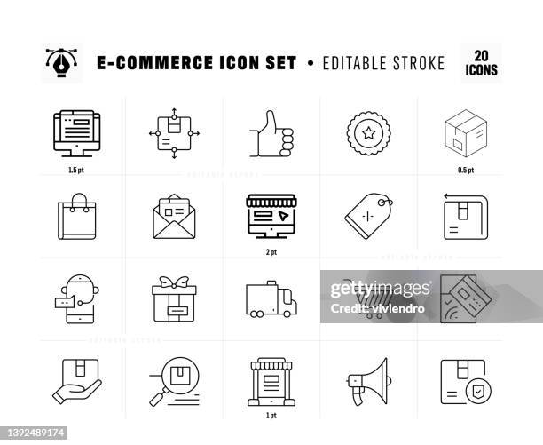 e-commerce line icon set - gift returns stock illustrations