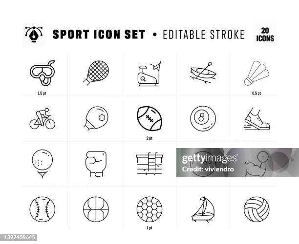 ilustraciones, imágenes clip art, dibujos animados e iconos de stock de conjunto de iconos de línea deporte - taco de billar
