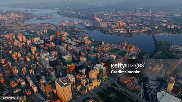 downtown ottawa and gatineau at sunrise - ottawa skyline stock pictures, royalty-free photos & images