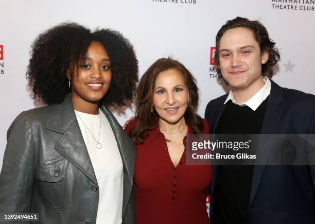 Caroline Aberash Parker, Kathy Najimy and William Atticus Parker pose at the opening night of The Manhattan Theatre Club's production of "How I...