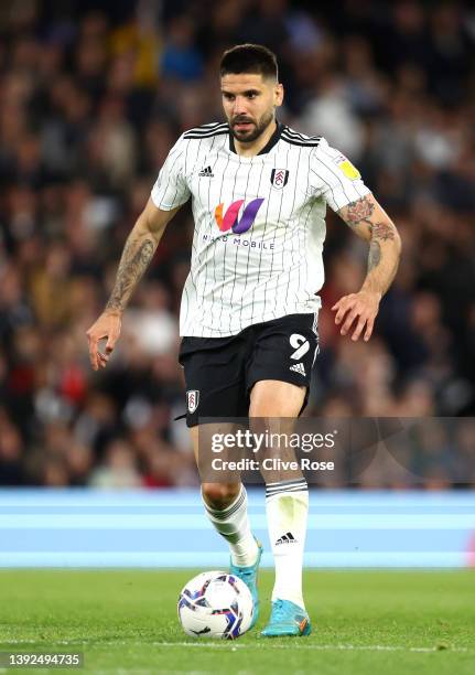 Aleksandar Mitrovic of Fulhami action during the Sky Bet Championship match between Fulham and Preston North End at Craven Cottage on April 19, 2022...