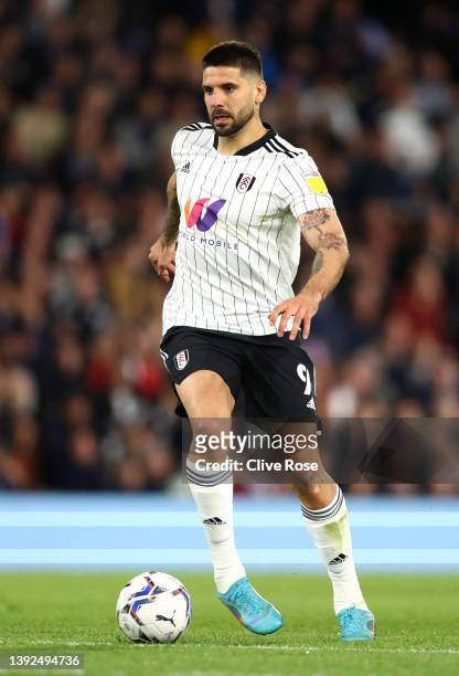 Aleksandar Mitrovic of Fulhami action during the Sky Bet Championship match between Fulham and Preston North End at Craven Cottage on April 19, 2022...