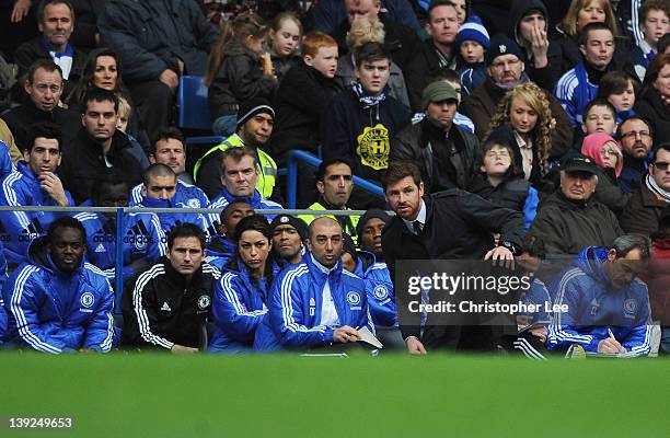 Andre Villas-Boas, manager of Chelsea talks to assistant Roberto Di Matteo during the FA Cup with Budweiser Fifth Round match between Chelsea and...