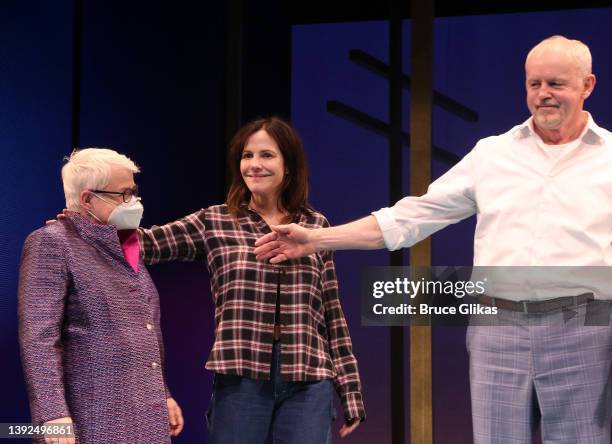 Playwright Paula Vogel, Mary-Louise Parker and David Morse during the opening night curtain call for The Manhattan Theatre Club's production of "How...