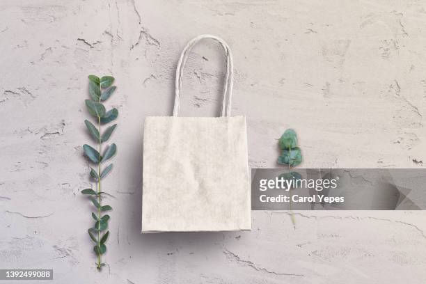 cotton tote bag in grey background.top view.templat.mockup - jute stock-fotos und bilder