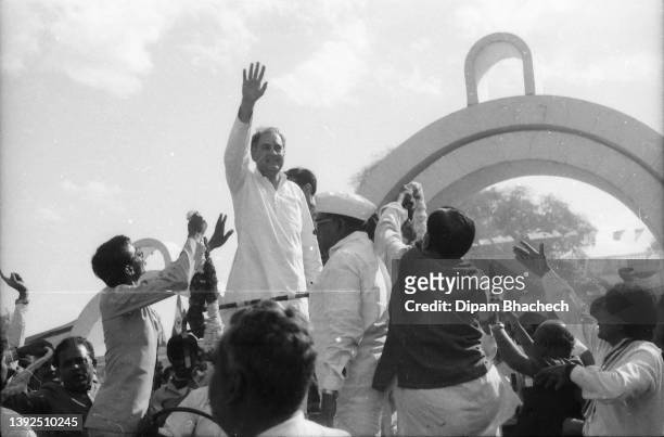 Rajiv Gandhi at election rally in Ahmedabad Gujarat India on 23rd February 1990.