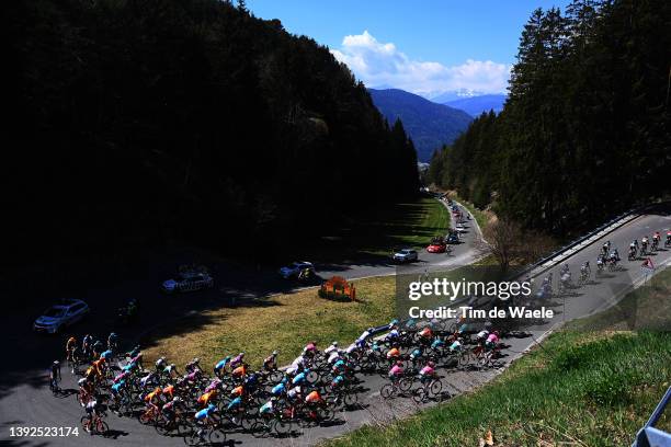 General view of the peloton passing through a landscape during the 45th Tour of the Alps 2022 - Stage 3 a 154,6km stage from Lana to Villabassa /...