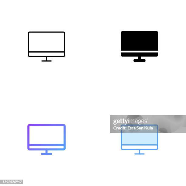 stockillustraties, clipart, cartoons en iconen met computer icon design in four style with editable stroke. line, solid, flat line and color gradient line. suitable for web page, mobile app, ui, ux and gui design. - lcd television