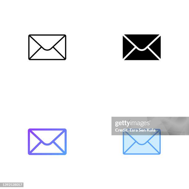 mail icon design in four style with editable stroke. line, solid, flat line and color gradient line. suitable for web page, mobile app, ui, ux and gui design. - text message screen stock illustrations
