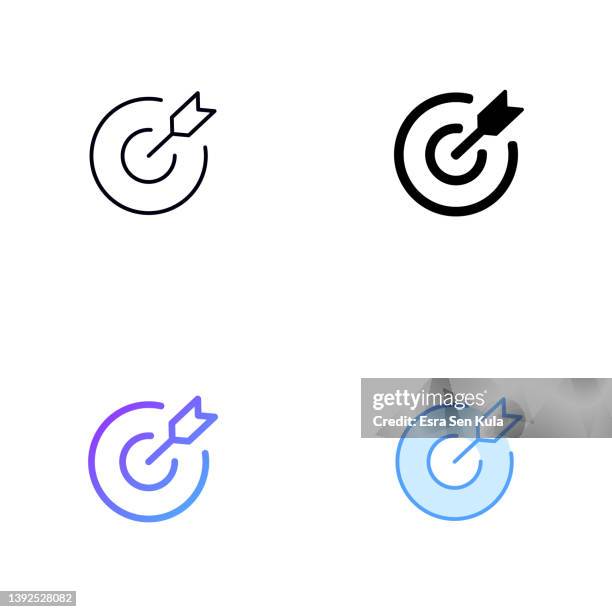 illustrazioni stock, clip art, cartoni animati e icone di tendenza di design delle icone di destinazione in stile quattro con tratto modificabile. linea linea, linea solida, linea piatta e linea sfumata di colore. adatto per la progettazione di pagine web, app mobili, interfaccia utente, ux e gui. - obiettivo
