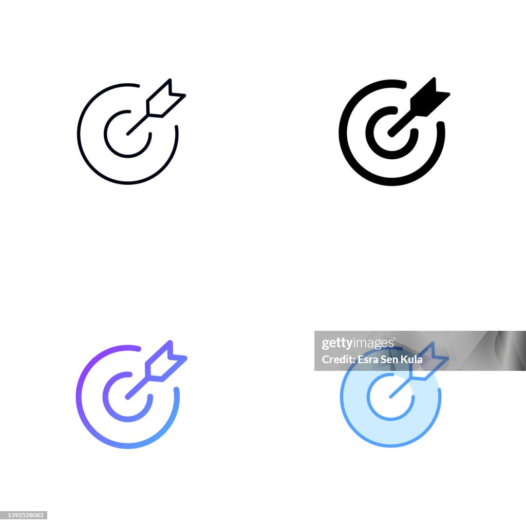 Target Icon Design in Four style with Editable Stroke. Line, Solid, Flat Line and Color Gradient Line. Suitable for Web Page, Mobile App, UI, UX and GUI design.