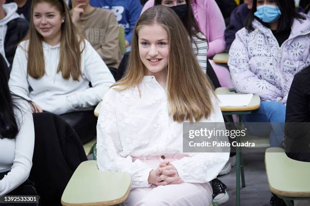 Crown Princess Leonor of Spain attends a conference on Youth and Cybersecurity "Enjoy The Internet safely" organized by the National Institute of...