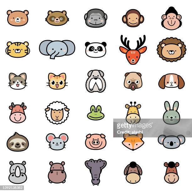 illustrazioni stock, clip art, cartoni animati e icone di tendenza di icona di cute animals impostata in toni pastello a colori - parte del corpo animale