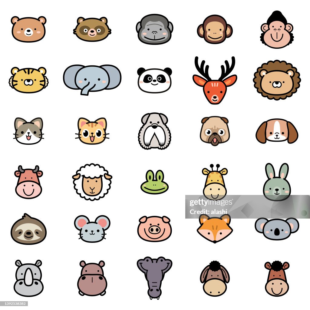 Cute Animals icon set in color pastel tones