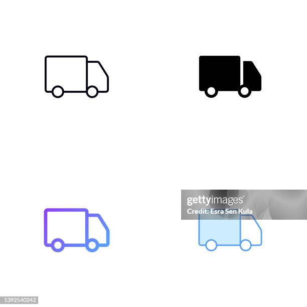 delivery truck icon design in four style with editable stroke. line, solid, flat line and color gradient line. suitable for web page, mobile app, ui, ux and gui design. - van white background stock illustrations