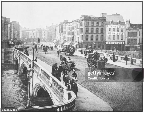 antique photograph of ireland: st patrick's bridge, cork - monochrome scene stock illustrations