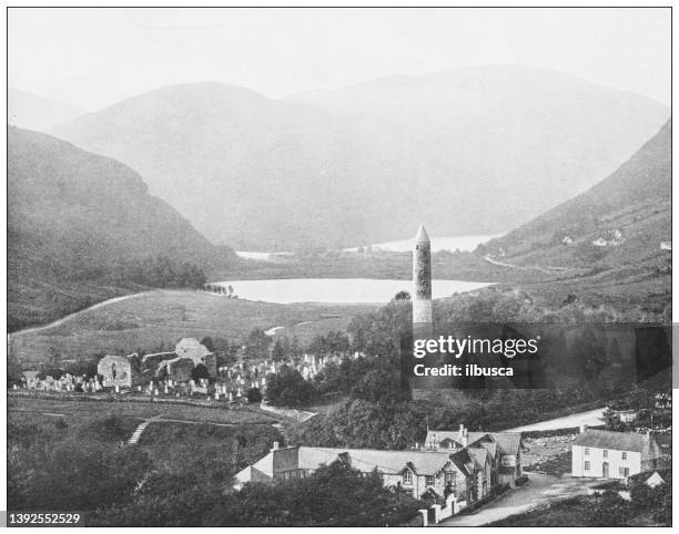 antique photograph of ireland: glendalough, county wicklow - glendalough ireland stock illustrations