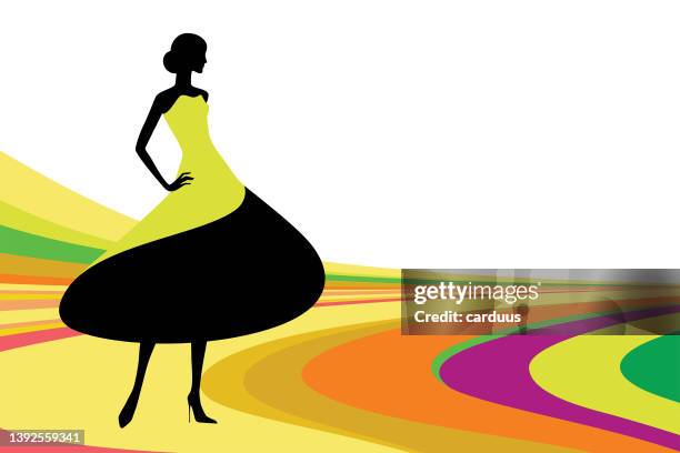 fashion model in a cocktail dress - fashion show vector stock illustrations