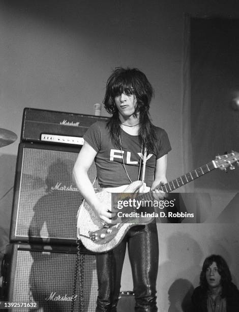 Johnny Thunders of the New York Dolls onstage at the Circus in New York's East Village, May 1973. On May 25, 26 and 27 the band played the venue...