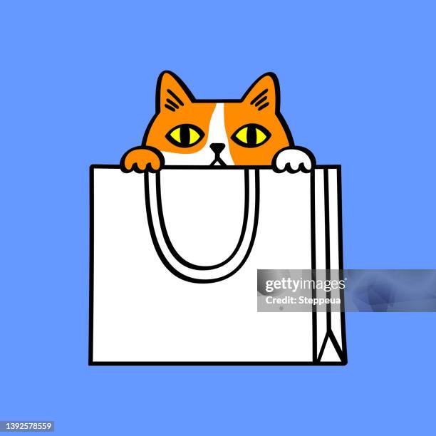 katze in einkaufstasche - drawing art product stock-grafiken, -clipart, -cartoons und -symbole