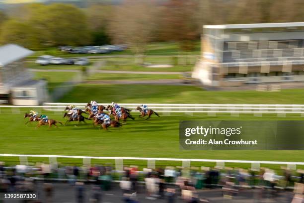 William Cox riding Mucuna win The Glazzard Architects Handicap at Salisbury Racecourse on April 20, 2022 in Salisbury, England.