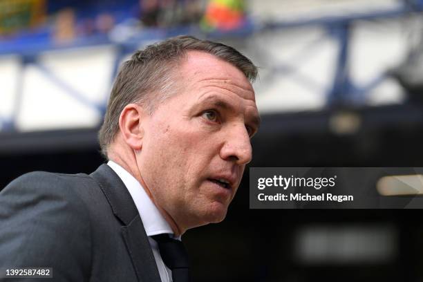 Brendan Rogers, Manager of Leicester City arrives at the stadium prior to the Premier League match between Everton and Leicester City at Goodison...